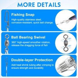 Nylon Fishing Leaders,12/24pcs Nylon Mono Wire Leader Line with Swivel Snaps Lures Rig or Hooks Connect Tackle High Strength Fishing Leader Line for Saltwater Freshwater 20lb/30lb/40lb/50lb (24, 30LB)