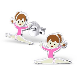 925 Sterling Silver Gymnast w/Pink Leotard Stud Earrings 18747