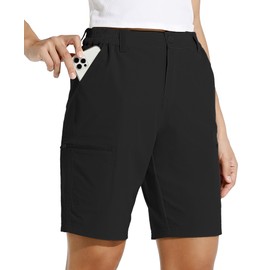 Willit Women's 10" Hiking Cargo Shorts Stretch Golf Active Long Shorts Quick Dry Outdoor Summer Shorts Black S