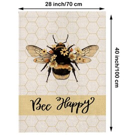 Spring House Flag Bee Happy Flower Floral Summer Vertical Double Sided Burlap 28 x 40 Inch Holiday Farmhouse Seasonal Yard Outdoor Decor