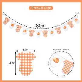 Little Pumpkin Bodysuit Baby Shower Banner - Orange Gingham Party Decoration,Little Pumpkin On The Way Baby Shower Banner,Fall Gender Reveal Decor (pumpkin-1)