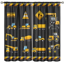 Djaby Kids Construction Curtains, Excavator Tractor Truck Nursery Construction Truck Window Curtains for Boys Room Bedroom Living Room 42" W X 45" L(No Blackout)