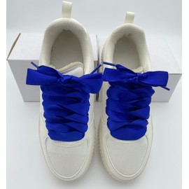 LHXVQZW Satin Ribbon Shoelaces 2 Pairs,3/4'' Wide Flat Shoe Laces for Women Girls Sneakers Shoes Boots Shoe Strings(Royal Blue,120cm/47inch)