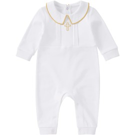 pureborn Baby Boy's Baptism Outfit Christening Jumpsuit Organic Cotton Blessing Romper for Infant 0-3 Months White