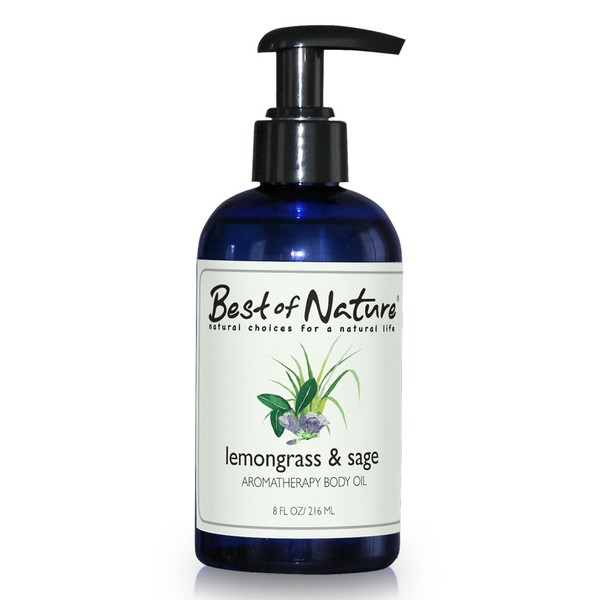 Lemongrass & Sage Aromatherapy Body Oil - 8 oz - 100% Pure & Natural
