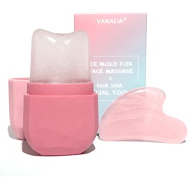 Rodillo de hielo y Gua Sha para cara, ojos y cuello, rodillo de hielo de belleza facial y herramienta facial Gua Sha, cuello para iluminar la piel y mejorar tu brillo natural (rosa)