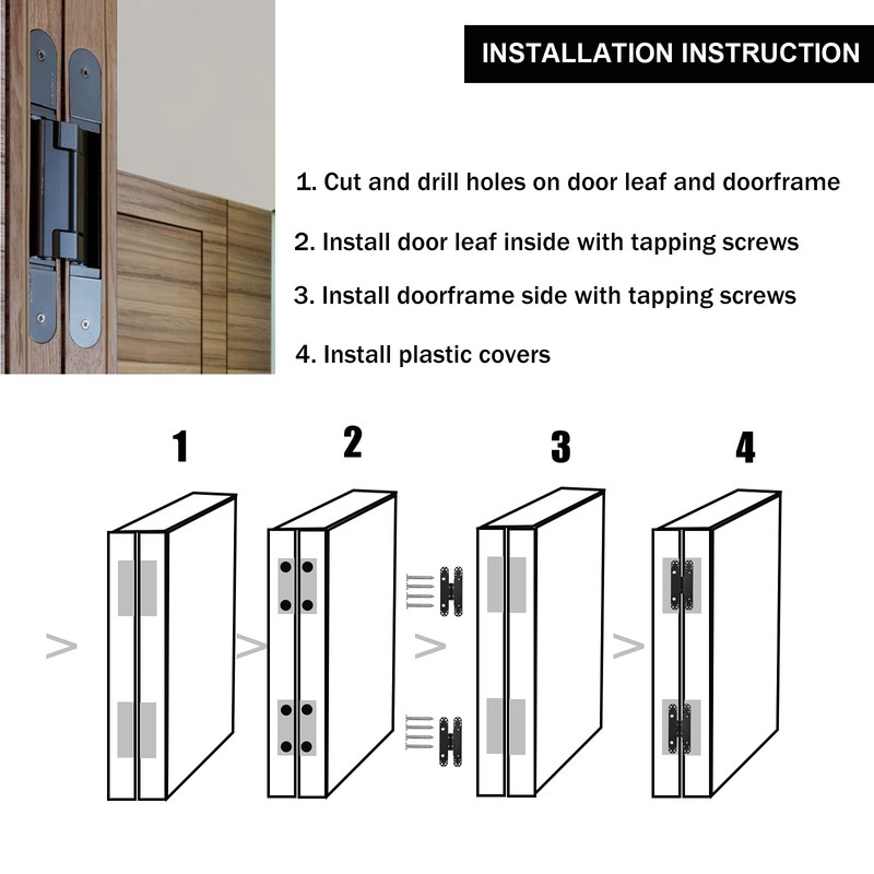 2 Set 6 Inch Hidden Door Hinges Zinc Alloy Heavy