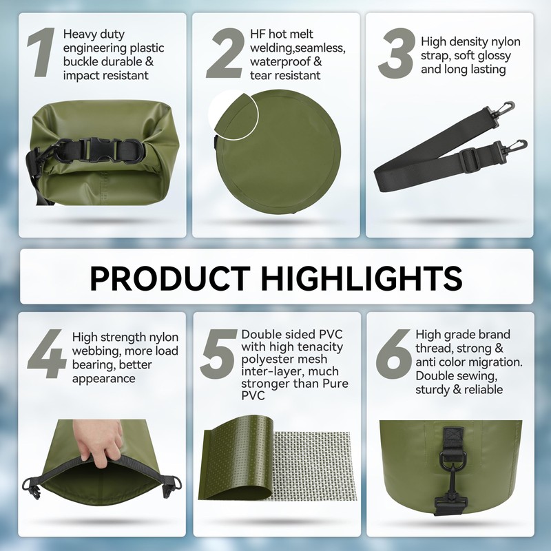 MARCHWAY Floating Waterproof Dry Bag Backpack 5L/10L/20L/30L/40L, Roll Top Sack