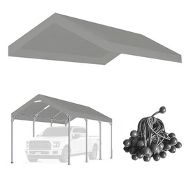 Vanteriam 10'x20' Upgraded Carport Replacement Top Canopy Cover for Car Garage Shelter Tent Party Tent with Ball Bungees Grey (Only Top Cover, Frame is not Included)