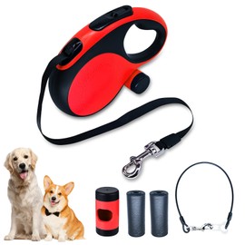 Retractable Dog Leash with Chew Proof Cable, 26ft Heavy Duty Dog Leash for Medium Large Dogs up to 110lbs, Strong Nylon Strap That Won't Tangle,360° No Tangle, one-Hand Brake.(Red, 26Ft)