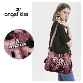 Angel Kiss Handbags for Womens Top-Handle Hobo Purse Roomy Casual Shoulder Bags PU Tote Satchel Purse for Womens, 14leopard Pink