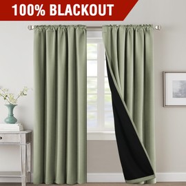 H.VERSAILTEX 100% Blackout Curtains for Bedroom with Black Liner Full Room Darkening Curtain 96 Inch Long Thermal Insulated Back Tab/Rod Pocket Window Treatment Drapes for Living Room, 2 Panels, Sage