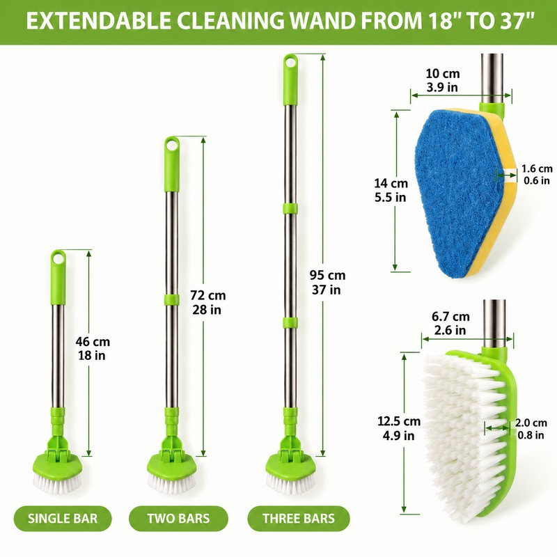 Telescopic Triangle Sponge Cleaning Brush for Home – Extendable Stainless