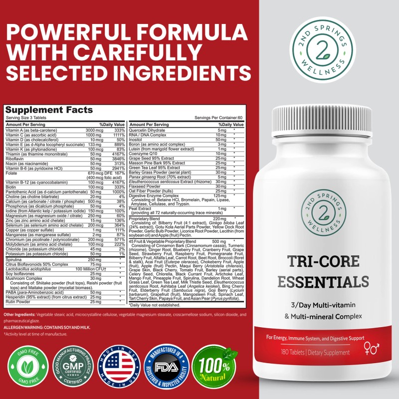 2nd Springs Tri-Core Essentials - 3 A Day Comprehensive Multivitamin