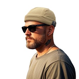 Clakllie Lightweight Brimless Hat Daily Beanie Docker Cap Plain Sailor Cap Rolled Cuff Landlord Hat Casual Skullcap,GD30-Khaki