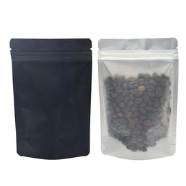 WACCOMT Pack Matte Black Mylar Stand Up Clear Front Bags Heat Seal Resealable Aluminium Foil Bag Zipper Lock Packaging Bags for Storage (50, 10.2 x 15.2 cm (4 x 6 inch))