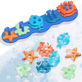 Silicone Baby Bath Toys – Stackable, Shape-Sorting Floating Set with 10 Mold-Free Textured Pieces, No-Hole Design – Early Learning Bathtub Toys for Toddlers and Kids