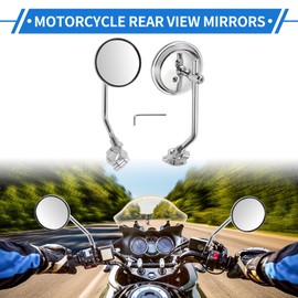 VekAuto 1set Motorcycle Rear View Mirrors Handlebar Mirrors Universal Adjustable Iron Plastic Chrome Silver Tone M10 Round Shape