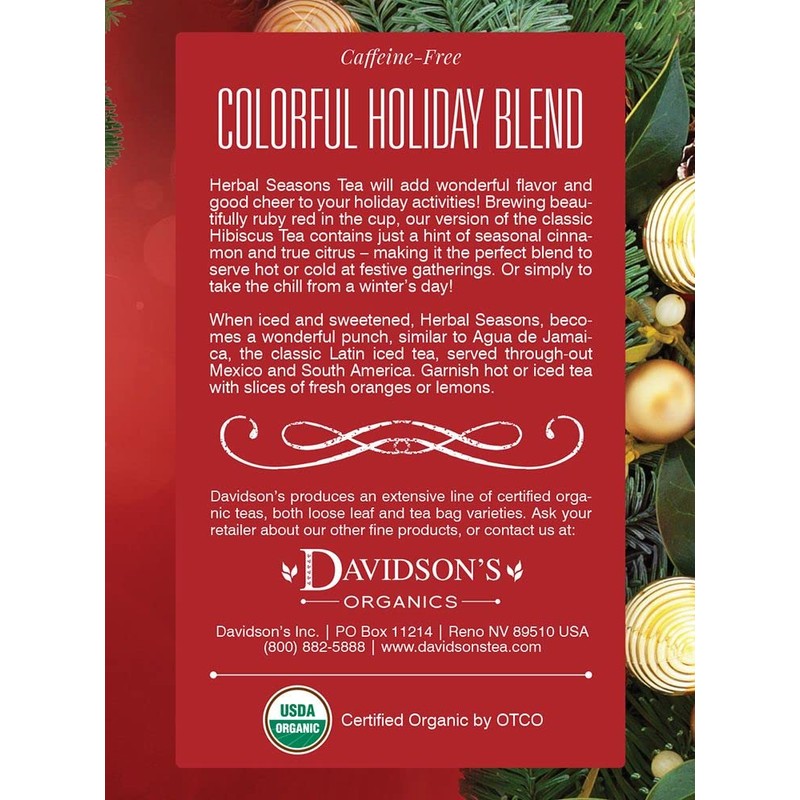Davidson's Organics, Herbal Seasons Tea, 8-count Tea Bags, Pack of