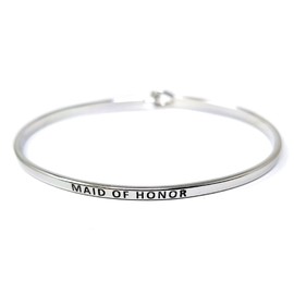 by you Wedding Inspirational MAID OF HONOR Message Engraved Thin Bangle Hook Bracelet (MAID OF HONOR-SILVER, brass)