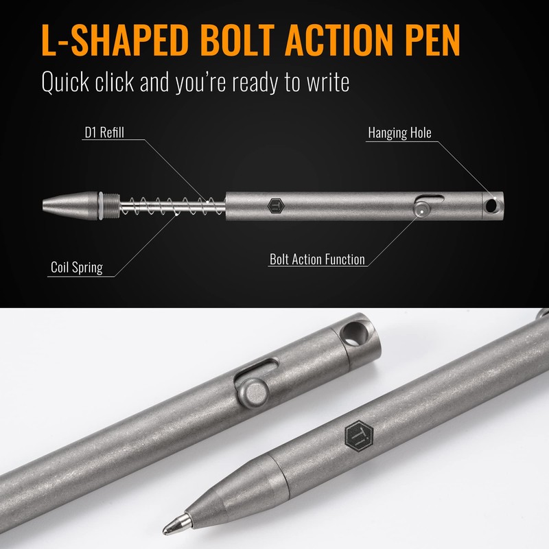 KeyUnity KP00 EDC Bolt Action Titanium Ballpoint Pen, High-Quality Pen