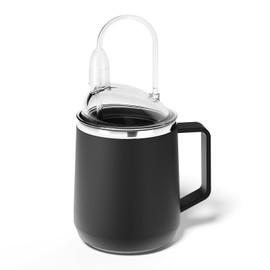 Punmoy Stainless Steel Sippy Cup with Straw, 15oz Adult Sippy Cup for Elderly Spill Proof, No Spill Cups for Bedridden Seniors Dementia Patients, Black