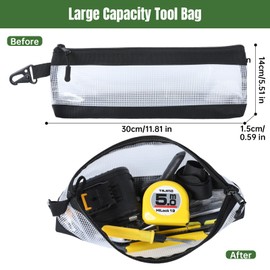 FRETONBA Small Tool Bag Portable Pack of 2, Waterproof Oxford Fabric Storage Bag, Small, Zipper Tool Pouch Bag with Hooks, Ideal for Plumbers, Craftsmen and Electricians, White