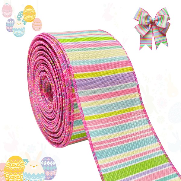 Wired Easter Ribbon 2.5 Inch x 20 Yards,Colorful Canvas Fine
