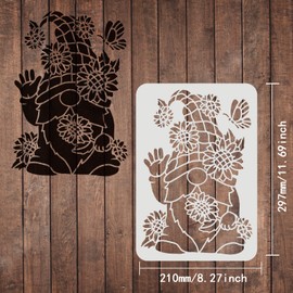 FINGERINSPIRE Sunflower Gnomes Stencils 11.7x8.3inch Seasonal Gnomes Stencils Sunflower Sunshine Patterns Template Seasonal Holiday Gnomes Stencils for Painting Wood Wall Furniture
