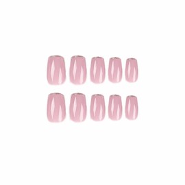 BABALAL Square Press on Nails Medium Fake Nails French Glue on Nails Pink Squoval Acrylic Nails Shiny Stick on Nails for Women and Girls