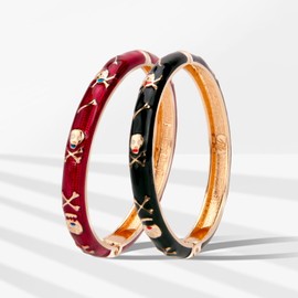 Wynameleri Vintage Jewelry Skull Bracelets Enameled Spring Hinged Cuff Cloisonne Bangles Set for Women 521085 skl Black red