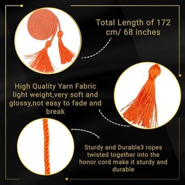10 Pieces Orange Graduation Honor Cords for Graduation 2025,National Honors Society Orange Cords Bulk