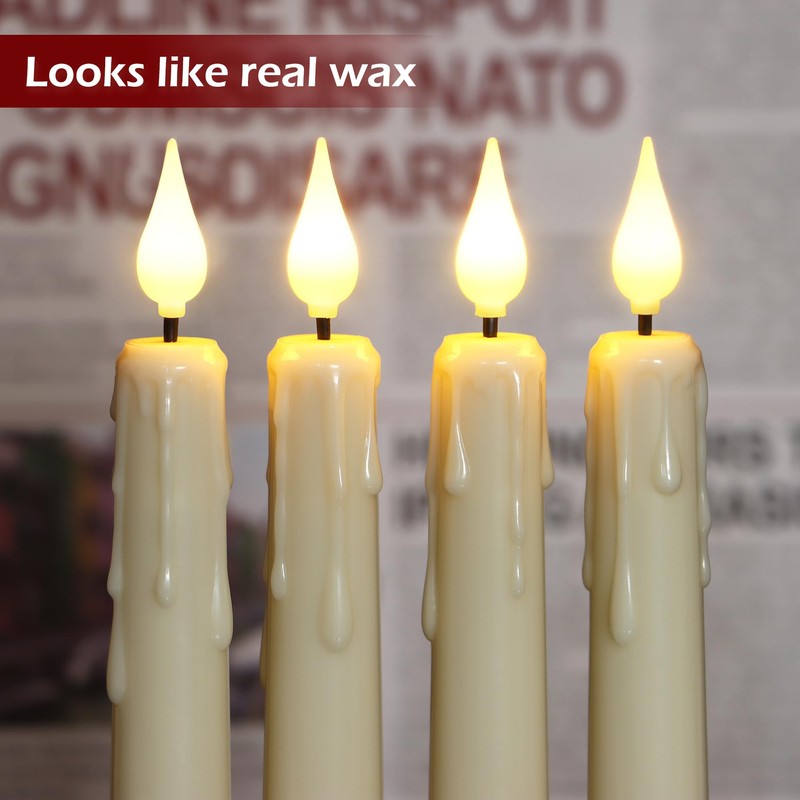 FREEPOWER 6PCS Rechargeable LED Flameless Taper Candles with Remote Timer,Battery