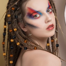 1055 Pieces Wooden Hair Beads Set Including 600 Barrel Wood Beads for Braids European Loose Beads 450 Black Elastic Hair Bands with 5 Quick Beader (Black, Coffee, Light Coffee, 9x10mm,11x12mm)