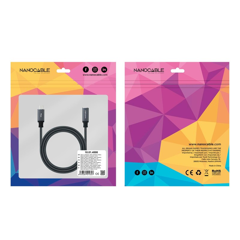 NANOCABLE 10.01.4500-COMB USB 3.2 Gen2X2 Kabel, 100 W, 4K/60 Hz,