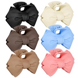 Outanaya 6 Pcs Bow Hair Clips for Women Colorful Plastic Hair Claw Accessories Versatile Decorative and Functional Clips White Gray Pink Black and Brown