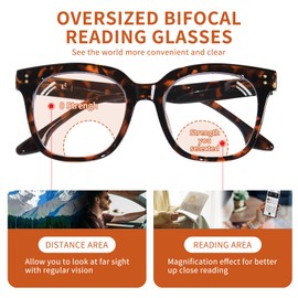 ZESAKER Bifocal Reading Glasses for Women Men Oversized Progressive Blue Light Blocking Clear Top Computer Readers (Tortoise, 2.0)
