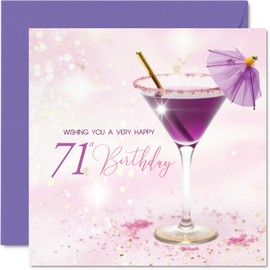 71st Birthday Cards for Women - Purple Cocktail - Happy Birthday Card for 71 Year Old Woman Granny Auntie Cousin Nanny, 145mm Bday Greeting Cards