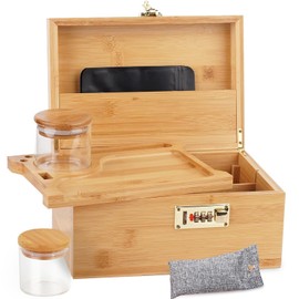 OZCHIN Large Bamboo Box with Combination Lock Decorative box for Home Great Gift Choice Storage Lockbox with Storage Jar, Christmas Gifts for Men Women, Home Decor & Smoking Accessories