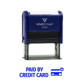Vivid Stamp Paid by Credit Card Business Self-Inking Rubber Stamps (Blue Ink) - Q-200