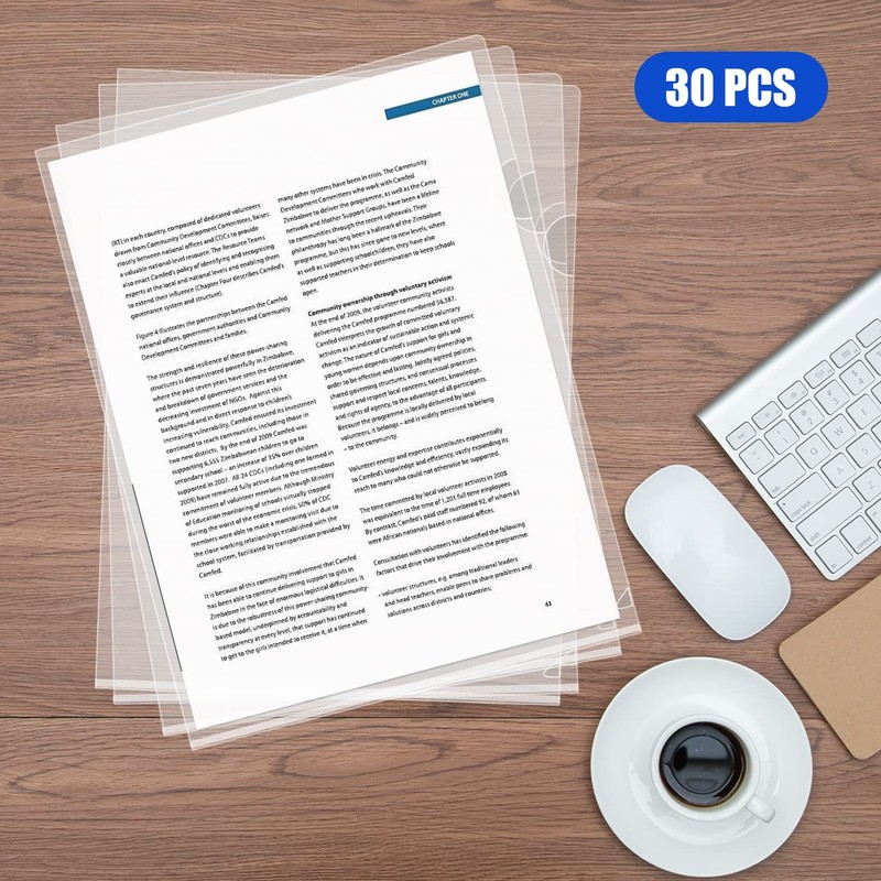 30 Packs A4 Transparent Plastic Folders Clear Plastic Wallets A4