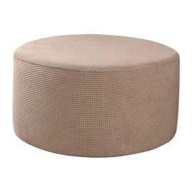 Baoblaze Ottoman Slipcovers Round Footrest Footstool Covers Stretch Storage Ottoman Covers, High Spandex Slipcover Machine Washable, Kahki