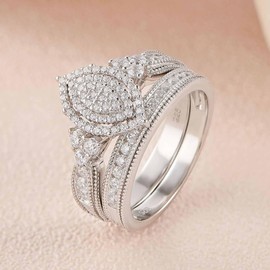SHELOVES Marquise Shape Vintage Engagement Wedding Rings Set White Round CZ 925 Sterling Silver Sz 5.5