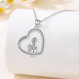 Yinsen Mother and Daughter Necklace, 925 Sterling Silver Mother Heart Necklace Birthday Pendant Mother's Day Chain Jewellery Gifts for Mother Daughter, 45 + 5 inches, Sterling Silver, Cubic Zirconia