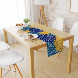 Snylcce Chinoiserie Table Runner 13 x 108 Inch Elegant Bird and Flower Design in Gold and White Modern Geometric Linen Decor for Home, Dining and Parties