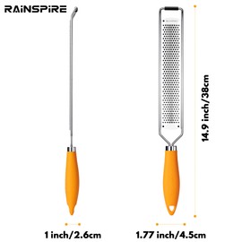 Rainspire Zester Grater with Handle, Lemon Zester Cheese Grater for Kitchen Stainless Steel, Parmesan Cheese Garlic Nutmeg Chocolate Fruits Vegetables Ginger Grater, Fine (Orange)
