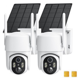 4G LTE Cellular Security Camera No Internet Needed, No WiFi Security Camera Wireless Outdoor Solar Powered, 2K Color Night Version, 360 Live View, Motion Detection, 2-Way Audio, Jobsite Camera, 2 Pack