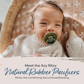 Itzy Ritzy Natural Rubber Newborn Pacifiers (Set of 2) – Baby Pacifiers with Cherry-Shaped Nipple & Large Air Holes for Added Safety; Set of 2 Binkies in Camo & Midnight (Ages 0 – 6 Months)