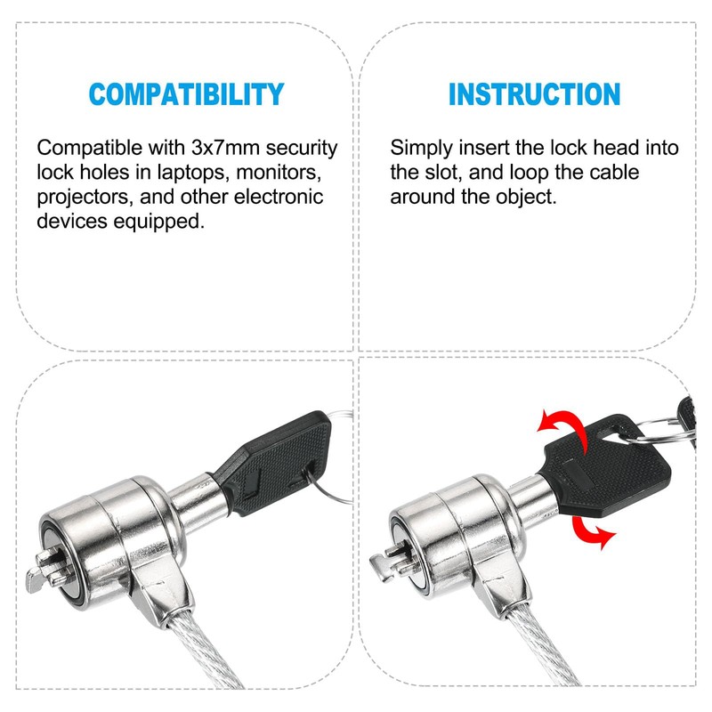 TOP-VIGOR 2Pcs 4 Ft Laptop Cable Lock, 1.2m Security Cables