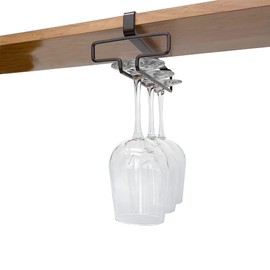 KOMONG Bronze Wine Glass Holder under Shelf, Hanging Wine Glass Rack under Cabinet, No Screw Stemware Rack Hanger, No drilling Wine Glass Storage Organizer, Set of 3